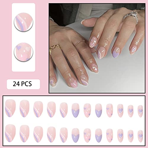 TMLECE TM Press on Nails 24 PCS Medium Ballet Fake Nails Glue on Nails for Women Girls Teens with Glue Sticker and Nails File, White Edge Glitter Rhinestone