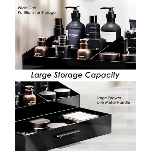 ProCase Cologne Organizer for Men with Drawer, Acrylic Perfume Holder & Bathroom Countertop Organizer for Men & Women, Dresser Vanity Storage for Cologne, Perfume and Skincare -1 Layer