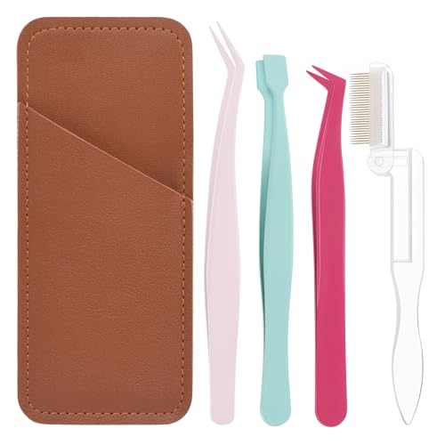 Lash Cluster Tweezer Set with Comb, Set of 4 Eyelash Applicator Tools, Precision Professional DIY Individual Eyelash Clusters Tools, Mistake-Proof Lash Placement Tweezers for Professional and DIY Use