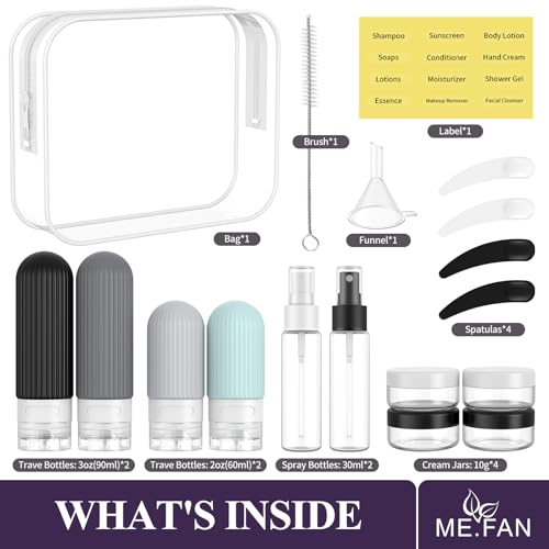 ME.FAN 18 Pack TSA Approved Silicone Travel Bottles Set - Grey
