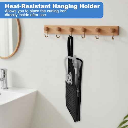 SITHON Hot Iron Holder & Mat, Heat Resistant Hair Tools Travel Bag Portable Hot Tools Organizer Cover Pouch for Curling Irons, Flat Irons, Hair Straightener and Styling Tools (Bag Only) (Black)