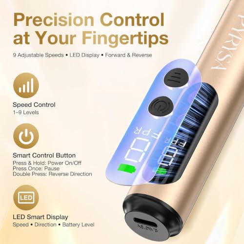 Professional Cordless Electric Nail Drill Kit with 9 Speed Settings for Salon-Quality Nails