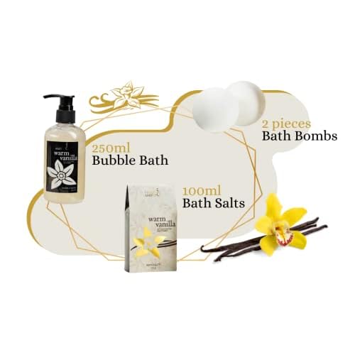 Bath and Body Gift Basket For Women and Men Warm Vanilla Bath & Body Collection Includes Shower Gel, Bubble Bath, Body Lotion, Body Mist & More ? Mother's Day Gift for Mom