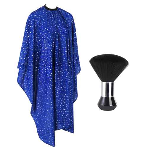 Professional Hair Cutting Cape with Neck Duster Brush, Large Size Salon Barber Cape for Men, Women and Kids(Blue with Stars)