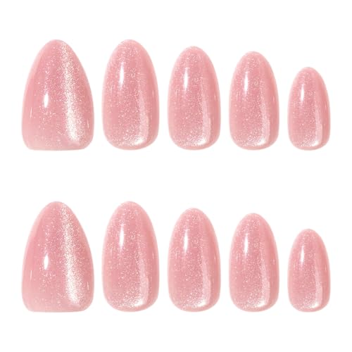 Short Almond Press On Nails Pink Cat Eye 24pc