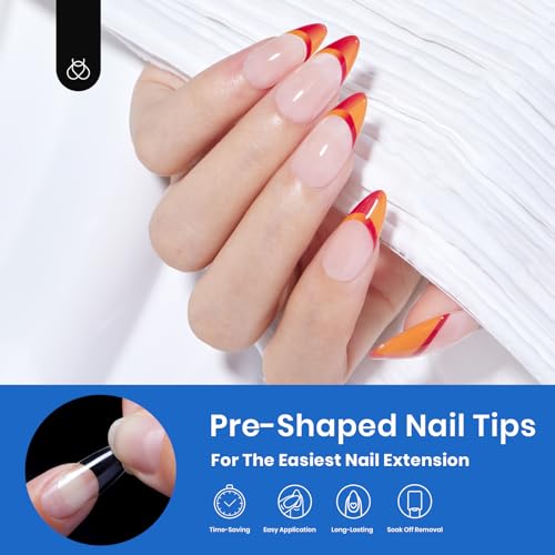 Beetles Gel Nail Tips Almond Medium 500Pcs – Pre-Shaped False Nails (Clear, 10 Sizes)