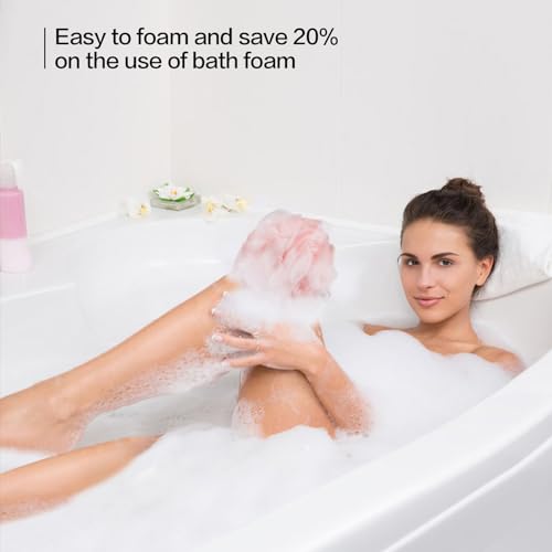 Fishent Loofah Bath Sponge, Pack of 4 Pink Soft Mesh Shower Puff