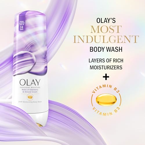 Olay Indulgent Moisture Body Wash for Women, Infused with Vitamin B3, Notes of Elderberry and Almond Cream Scent, 20 fl oz