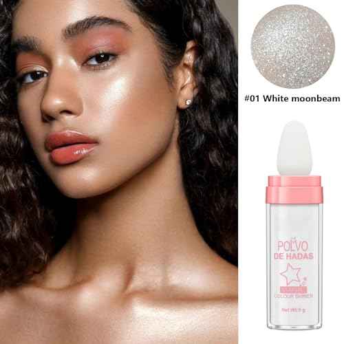 2PCS Polvo De Hadas Fairy Dust Highlight Patting Powder - Full Body Contouring and Clavicle Pearlescent Patting Powder for Face and Eye, Christmas Sparkling Body Glitter (#01 White & #02 Pink)