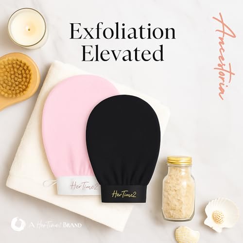 Korean Exfoliating Gloves for Shower - 2-Pack Pink & Black