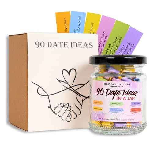 90 Date Ideas In A Jar Date Night Ideas Color Coded Date Ideas Budget-friendly Date Jar Wedding/Anniversary/Bridal Shower/Newlyweds Gifts for Couples, Him, Her, Boyfriend, Girlfriend, Gag Gifts Funny