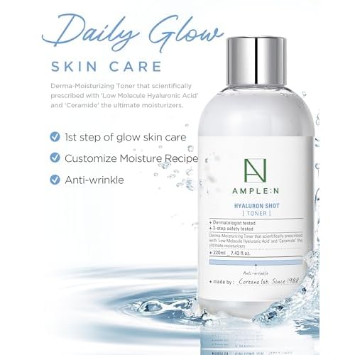 Hyaluron Shot Toner ? Korean Hyaluronic Acid and Ceramide Hydrating Face Toner - Moisturizing Essence for Minimizing Wrinkles ? Dewy Healthy Glow Skin Booster for Dry and Sensitive Skin, 7.43 fl.oz.