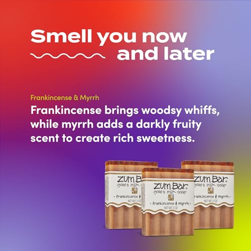 Zum Indigo Wild Goat's Milk Soap Bar - Bar Soap for Hands & Body Made with Essential Oils - 3 oz - Frankincense & Myrrh (6 Pack)