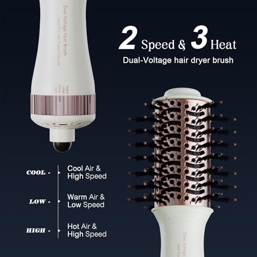 Dual Voltage 4-in-1 Hair Dryer Brush - Travel Mini Straightener & Curler
