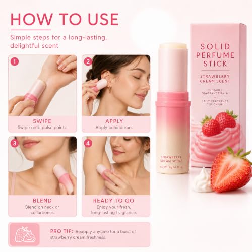 Amavheaf Strawberry Cream Solid Perfume Stick - Portable Fragrance Balm for Daily Use