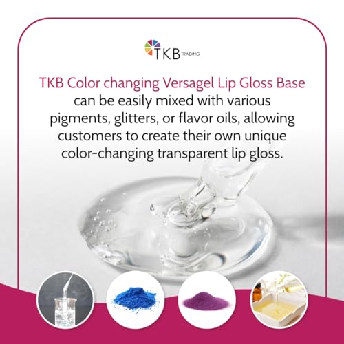 TKB Color Changing Versagel Lip Gloss Base| Clear to Pink| Vegan, Cruelty-Free, Long-Lasting| DIY Customizable with Pigments, Glitters| Made in USA (8 Ounce (Pack of 1))