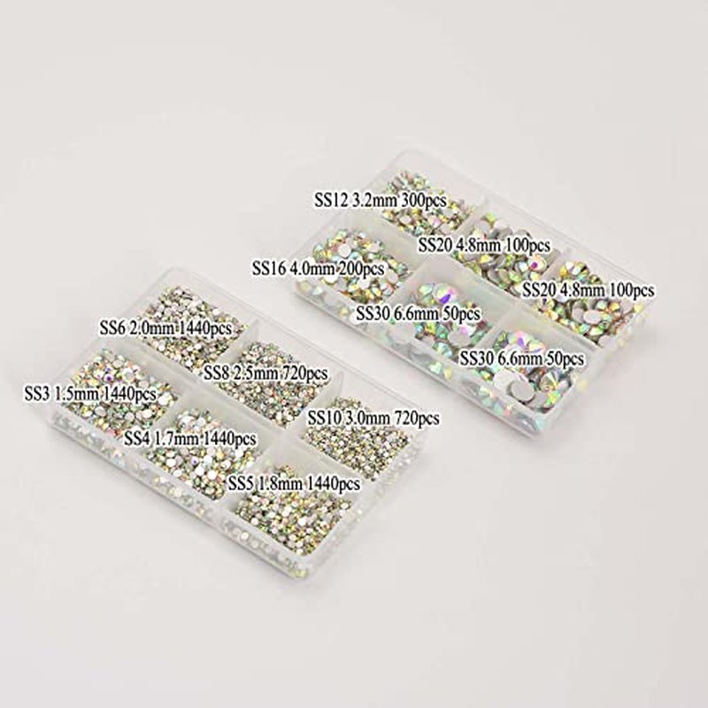 8000pc Non Hotfix Rhinestones 10 Sizes Glass Crystals Nail Art