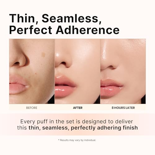 THE TOOL LAB Long-lasting Tension Puff 4P Set, Glow + Cover + Airy + Aqua, Liquid Cushion Foundation, Rubycell Makeup Sponge for Hydrating & Smooth Coverage, Korean Makeup (4P, 2.1 inch, Round)