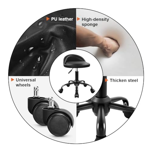 KKTONER Rolling Stool with Backrest - Height Adjustable Drafting Chair