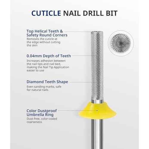 AIRSEE Safety Tungsten Carbide Acrylic Nail Drill Bit Electric Nail Drill File Head Tip for Dead Skin Cleaning Nail Bed File Cuticle Nail Prepare 3/32" 2 Way Needle Nail Buffer Bit XF
