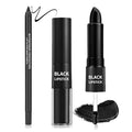 AWCCXMYM 2Pcs Black Lipstick Matte Lip Gloss Non-Sticky Lip Stain Black Liquid Lipstick Long Lasting Waterproof Lip Liner Set Christmas Festival Party Cosplay Halloween Makeup