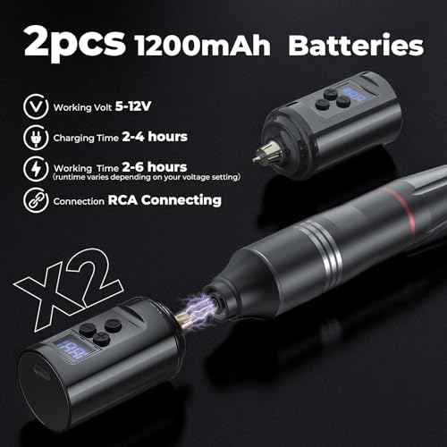 Wireless Tattoo Kit for Beginners - Tattoo Machine with 2pcs 1200 mAh Capacity Power Supply, Tattoo Pen Kit with 10Pcs Tattoo Cartridge Needles Transfer Papers and 3mm Tatoo Practice Skin