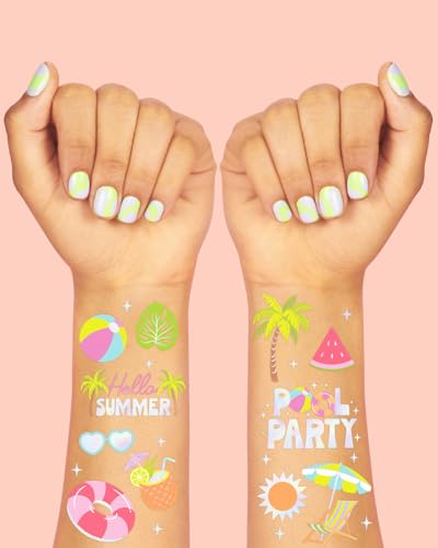 Pool Party Temporary Tattoos - 68 Iridescent Foil Designs