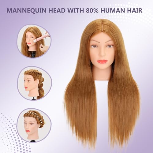 80% Human Hair Mannequin Head 26-28" with Clamp for Braiding