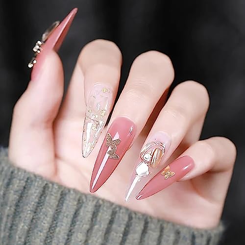 DANNEASY 60pcs 3d Metallic Nail Charms Gold Silver Nail Art Charms Flat-back Rose Flower Butterfly Bats Spider Alloy Nail Studs Jewels for Nail Decoration Craft