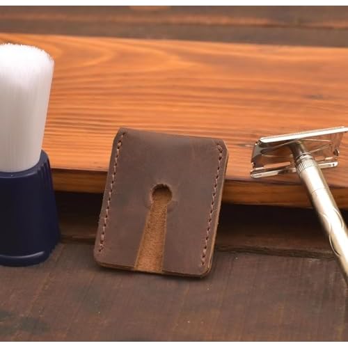 Leather Safety Razor Cover ? Handmade Double Edge Razor Head Protector for Travel, Full-Grain Leather Snap-On Shaving Razor Case, Durable DE Blade Guard for Men (Dark Brown)