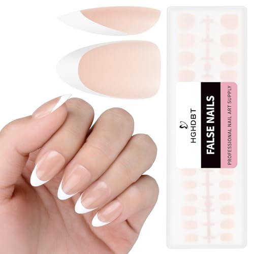 HGHDBT French Gel Nail Tips - 240PCS French Tip Press on Nails Brown Short Almond MULTI-COAT Tips Premade Tip Primer & Base Coat, No Need to File Fake Nails for Nail Art DIY