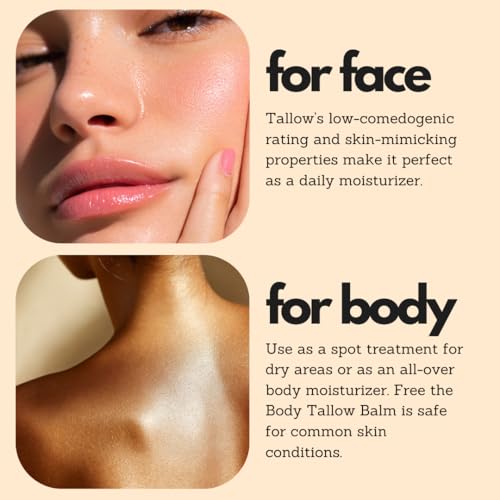 Tallow and Rose Hip Barrier Balm, Grass-Fed Tallow with USA Beeswax and Rosehip Oil, 2oz, All Skin Types, Face and Body (2oz, Bare (unscented))
