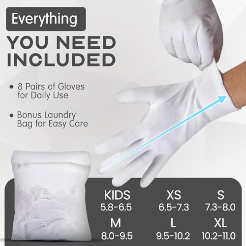 Overnight Moisturizing Cotton Gloves - 8 Pairs for Dry Hands