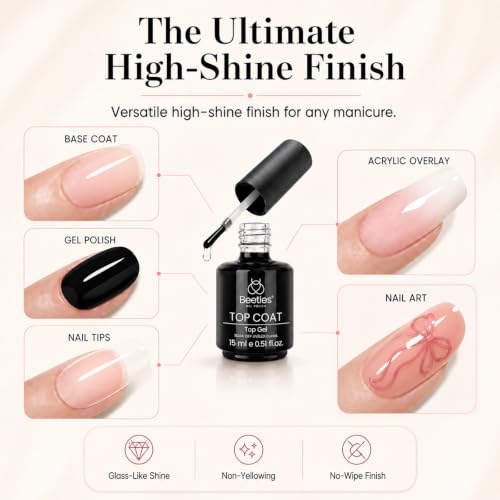Beetles No Wipe Gel Top Coat 15ml - Clear Soak Off