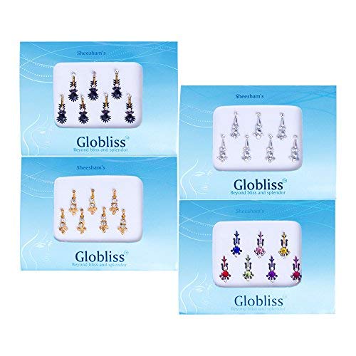 4-Pack Long Indian Bindis Face Gems Sticker Set
