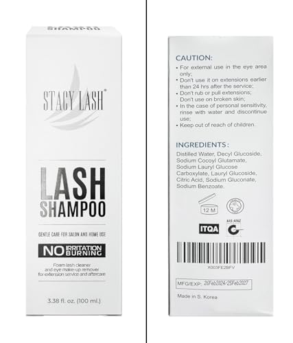 STACY LASH Eyelash Extension Shampoo + Brush / 3.38 fl.oz / 100ml / Eyelid Foaming Cleanser/Wash for Extensions & Natural Lashes/Safe Makeup Remover/Supplies for Professional & Home Use