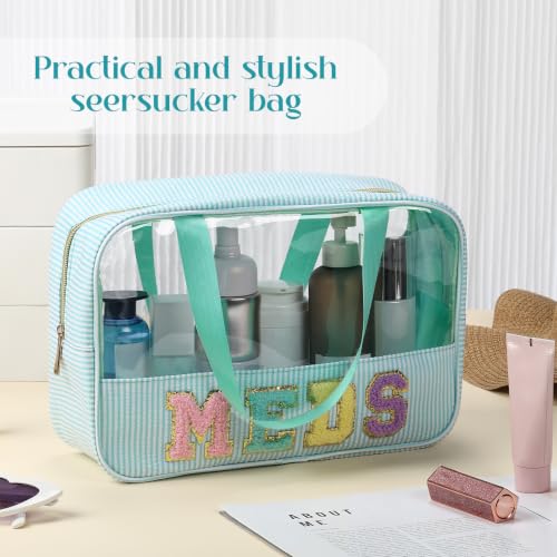Sanwuta Seersucker Makeup Bag with Handle - Clear Cosmetic Organizer