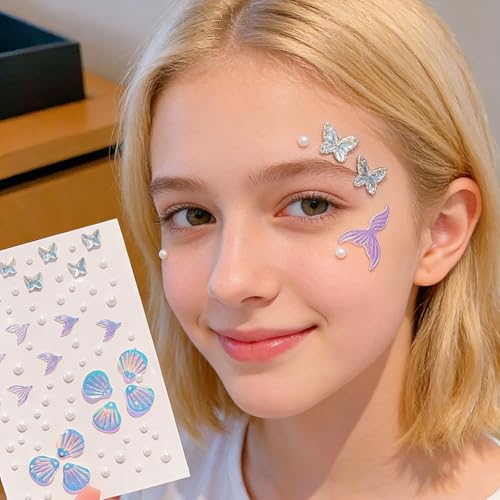 Mermaid Face Gems & Seashell Rhinestones - 140 Pcs Self-Adhesive