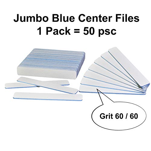 AMT 50 PCS Jumbo White Nail Files, White Nail File, Nail Files for Acrylic Nails, Emery Boards for Nails, 60/60 Grit Nail File (50 PCS Nail Files) (Grit 60/60 (Jumbo, Blue))