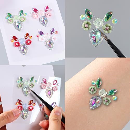 18 Pcs Mermaid Face Gems Stickers - Rhinestone Party Makeup