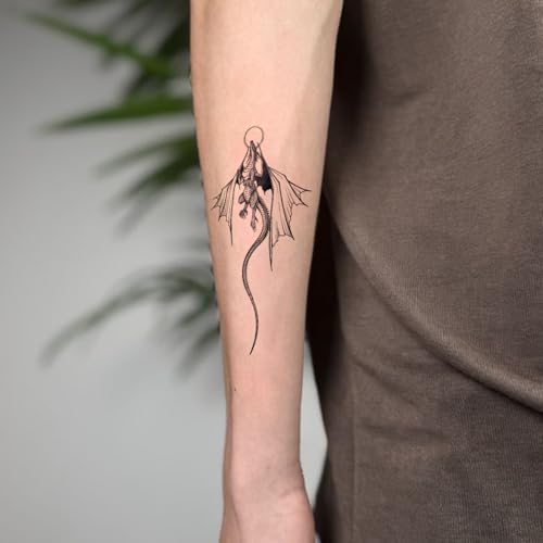 Semi Permanent Tattoos, 2 Sheets Realistic Temporary Tattoos for Women Men Arm, Fake Tattoo Stickers for for Party, Waterproof No Reflective, Lasts 2 Weeks (Flying Dragon Moon & Sun Designs)