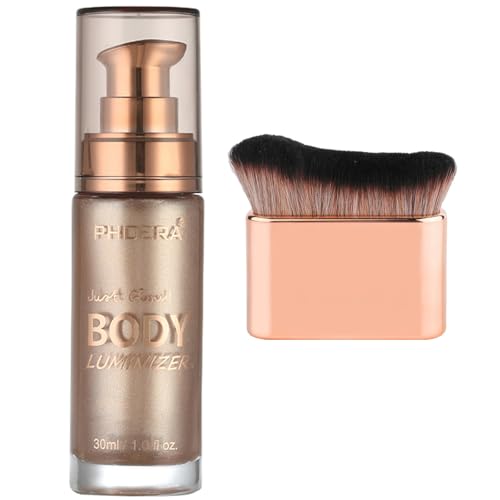 PHOERA Body Shimmer Oil Bronzer & Highlighter Glow with Makeup Brush 1oz Rose Gold