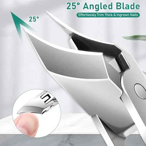 Eagle Beak Beveled Nail Clippers, 3-Piece Set of Upgrade Stainless Steel Wide Jaw Opening Anti-Splash Nail Clipper, Long Handle Angled Head Toenail Clipper for Ingrown & Thick Toenails for Men Women