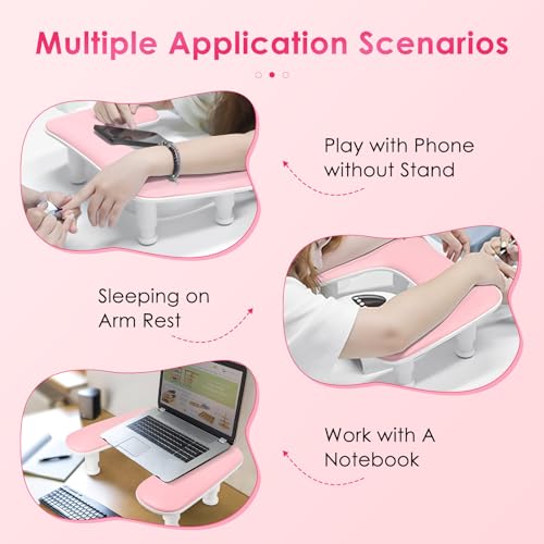 Adjustable U-Shaped Nail Arm Rest - Pink PU Leather