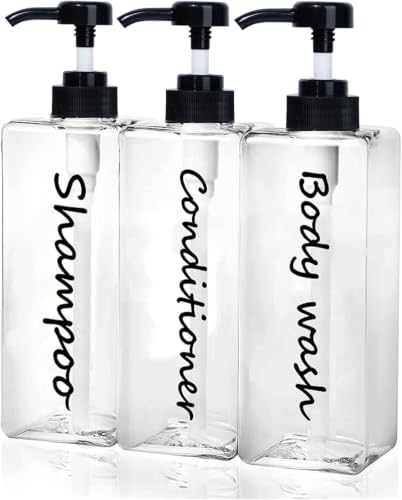 Black Refillable Shampoo & Conditioner Dispenser Set - Modern 21oz Bottles for Shower, 3 Pack