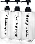 Black Refillable Shampoo & Conditioner Dispenser Set - Modern 21oz Bottles for Shower, 3 Pack