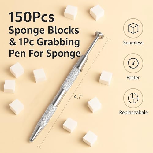 HomTop Ombre Nail Art Sponge Kit with Stainless Steel Grab Pen (150 Pcs)