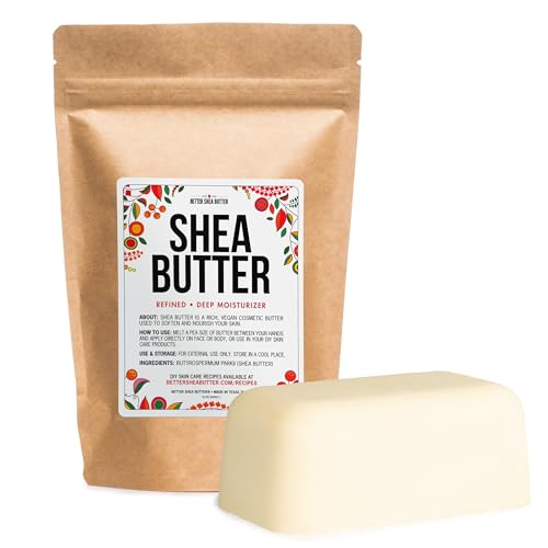 Refined Shea Butter Unscented - 100% Pure African Shea Butter for Hair & Dry Skin - Shea Butter Soap Base - Face & Body Moisturizer, for DIY Whipped Body Butter & Lip Balm 1 LB Bar