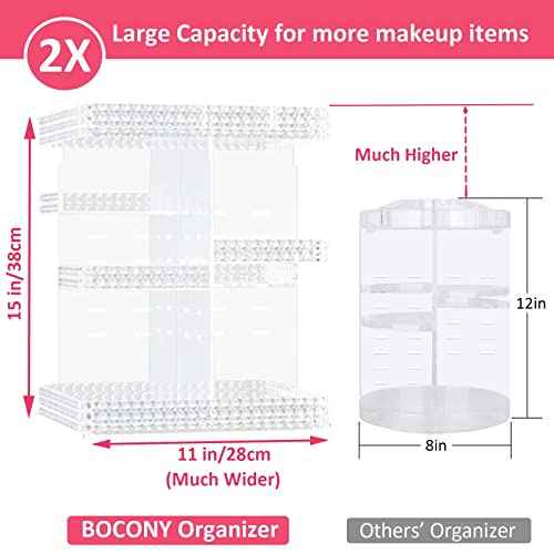 Rotating Makeup Organizer, Large Capacity Cosmetic Display Case, Acrylic Skincare Organizer with Makeup Brush, Makeup Storage Organizer for Dresser Countertop and Bathroom Vanity - Clear