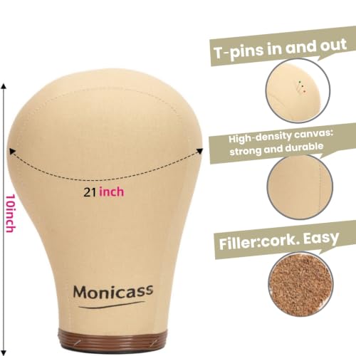 21 Inch Cork Canvas Block Head Mannequin Wig Display Styling Head.